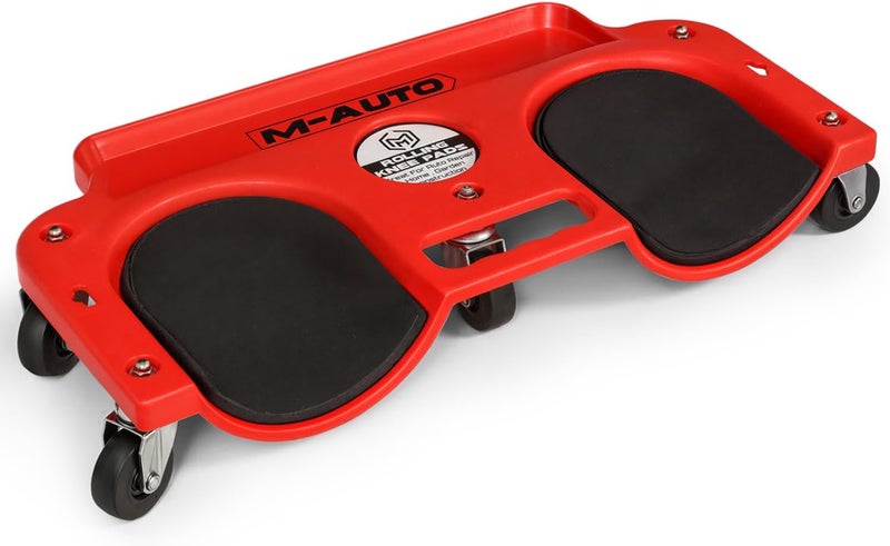 M-AUTO Rolling Knee Creeper Durable Knee Pads with Full 360 Degree Turn Casters and Tool Tray, Garage Kneeling Pads on Swivel Castors for Home Workshop Auto Repairing Maintaining, Red - Image 1